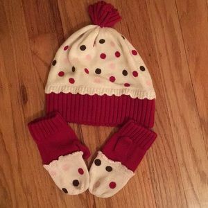 Gymboree polka dot hat and mittens set sz 5T